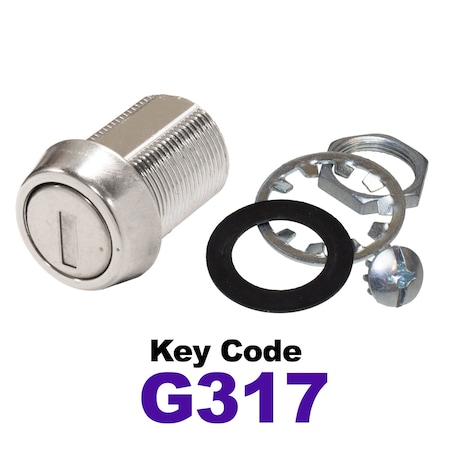 Global RV SS Compartment Lock, Cam/Blade Style, 7/8in Threaded Barrel, Blades not Included, Keyed to G317 CLB-317-78-SS